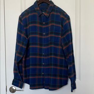 Prana Navy and Brown Plaid Flannel Button-Down Shirt